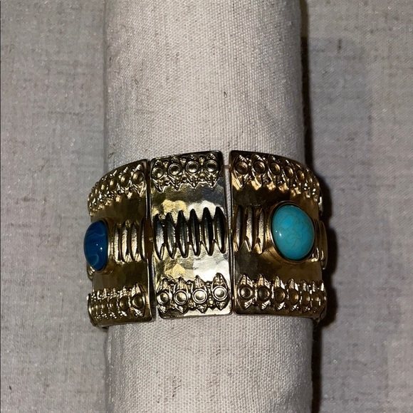 Gold and Blue Intricate Bracelet with Ornate Design - Picture 1 of 4